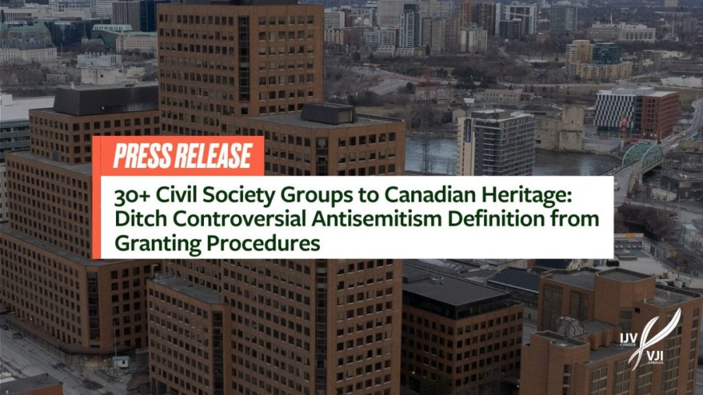 Press release title laid over Canadian Heritage buildings